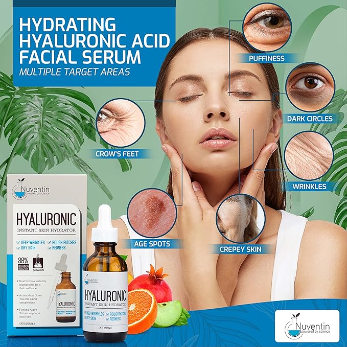 Hyaluronic Acid Serum Anti Aging Skin Care Facial Booster For Face - Hydro-Boost Moisturizer Booster W/Vitamin C & Vitamin E For Wrinkles, Fine Lines, Dark Spots, & Dry Skin, 1.75 Fl Oz