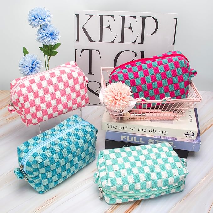 Pazimiik checkered makeup bag for