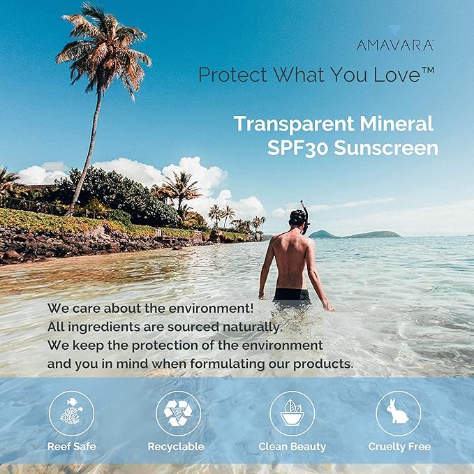 Transparent Mineral Sunscreen SPF 30, Non Nano Zinc Oxide Reef Safe Sunblock for Sensitive Skin, Biodegradable Broad Spectrum Body & Face Waterproof SPF Lotion, 1.65 Oz (2 Pack)
