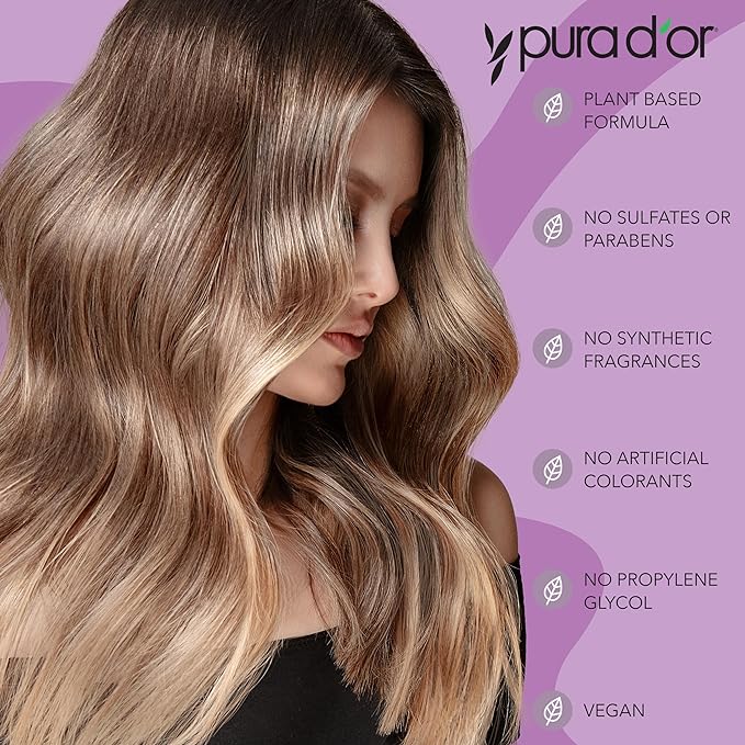 PURA D'OR Purple Shampoo & Conditioner (16oz x 2) ColorHarmony Biotin Set For Bleached, Blonde, Silver & Color Treated Hair - Keratin, Bamboo Fiber, No Sulfates - Men & Women