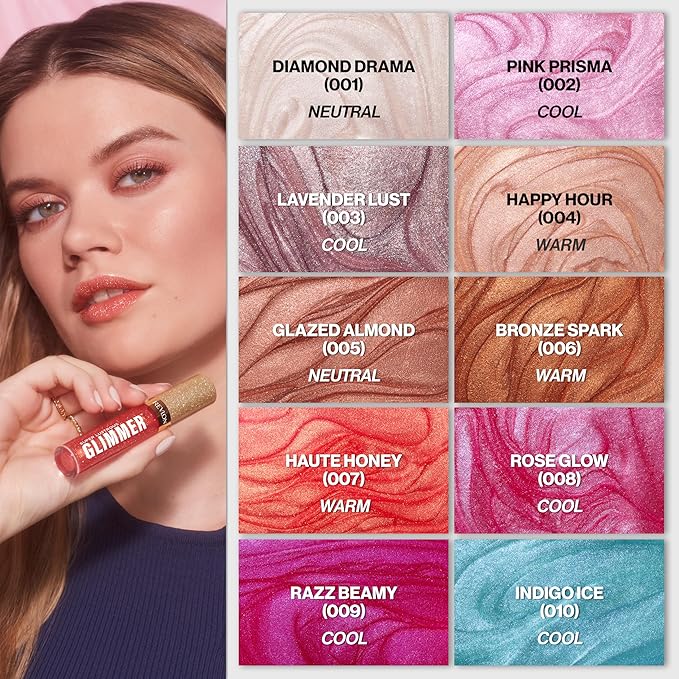 REVLON Super Lustrous Glimmer Gloss, Non-Sticky Lip Gloss, High-Shine Finish, Plant-Based Glitter, 004 Happy Hour, 0.13 fl oz